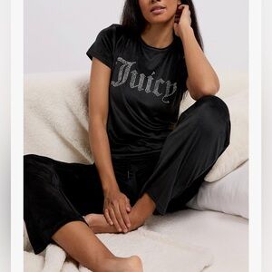 Juicy Couture Black  Pajama Set with Metallic Rhinestone Logo Set